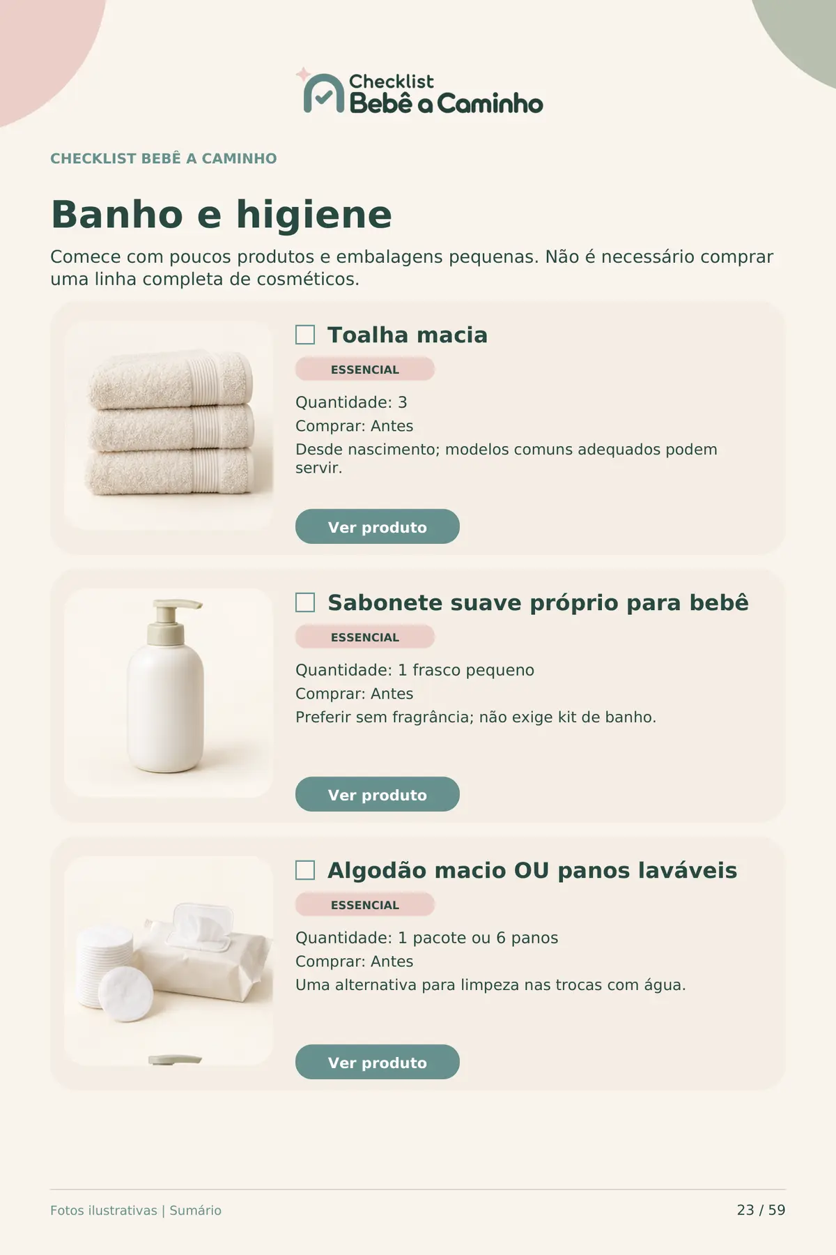 Página real do PDF com toalha, sabonete e itens para higiene